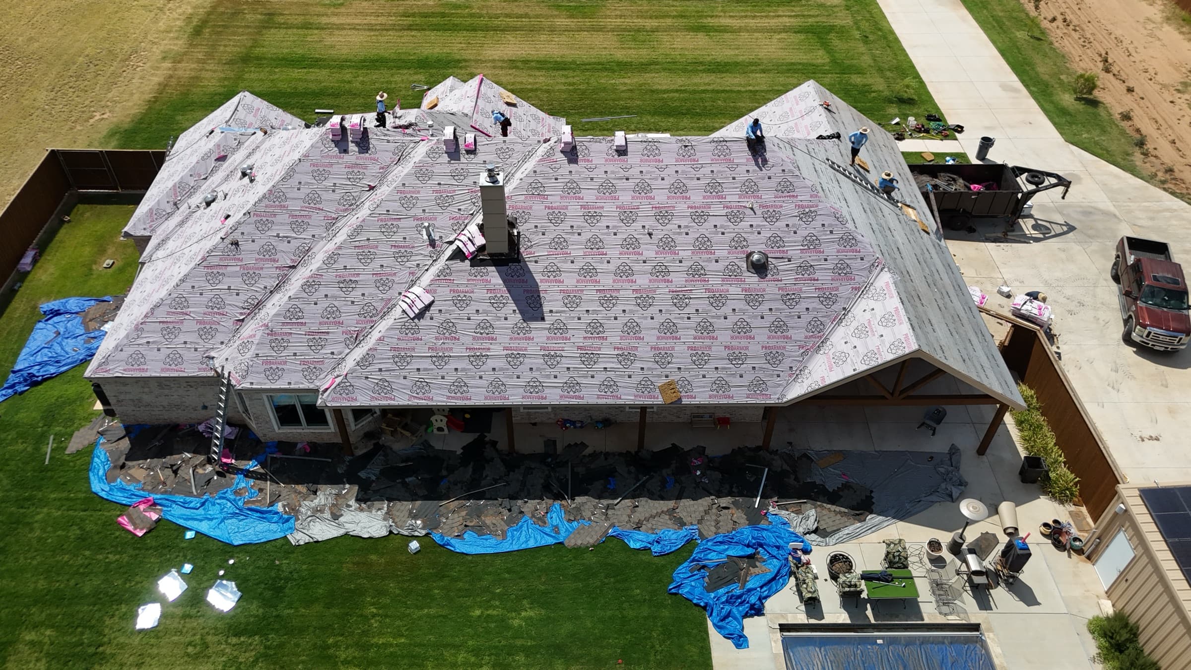 Owens Corning underlayment installation — aerial view